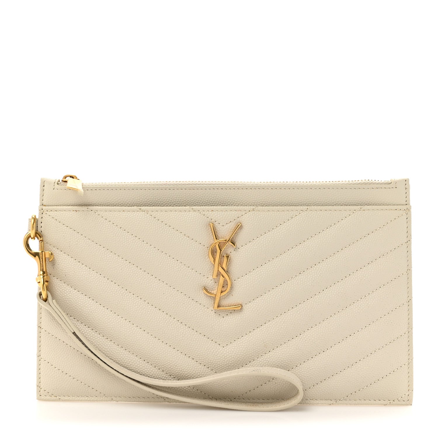 Grain De Poudre Chevron Monogram Large Bill Pouch Blanc Vintage