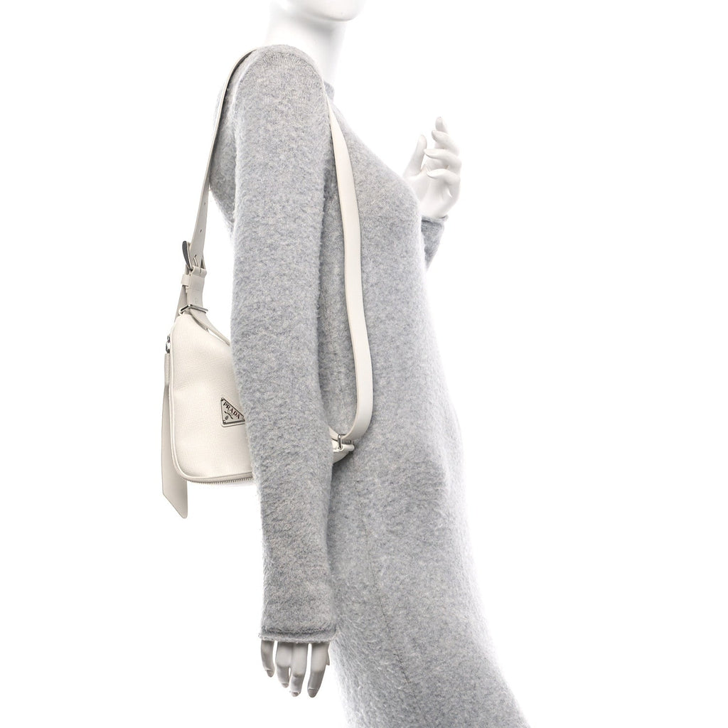 Saffiano Triangle Shoulder Belt Bag White
