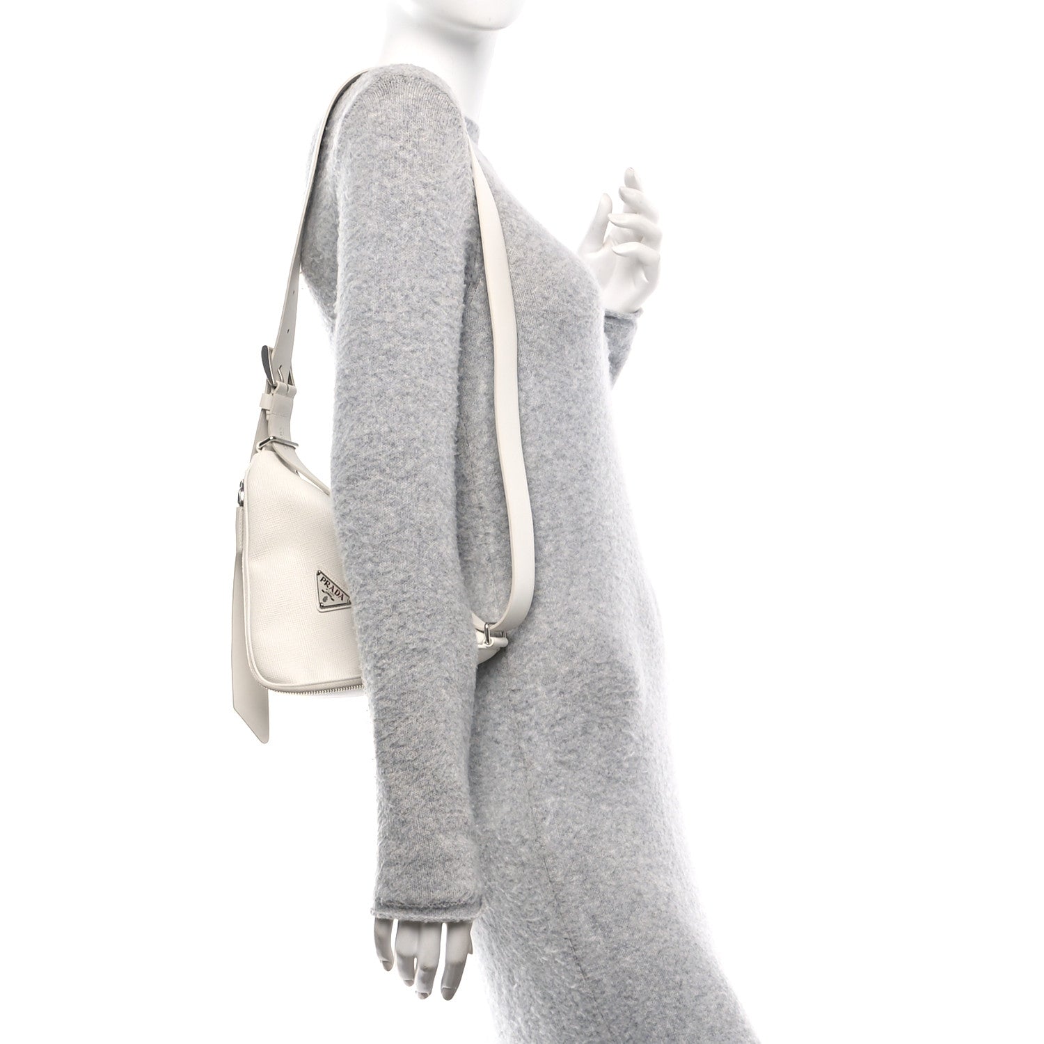 Saffiano Triangle Shoulder Belt Bag White