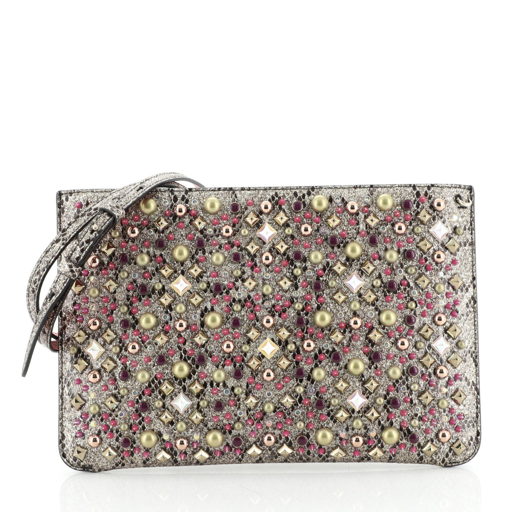 Loubiclutch Spiked Python Embossed Leather