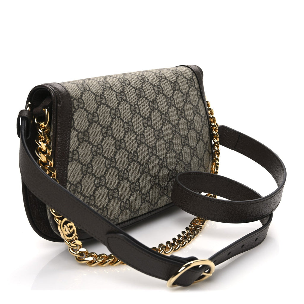 GG Supreme Monogram Textured Dollar Calfskin Blondie Chain Shoulder Flap Bag Beige Ebony New Acero