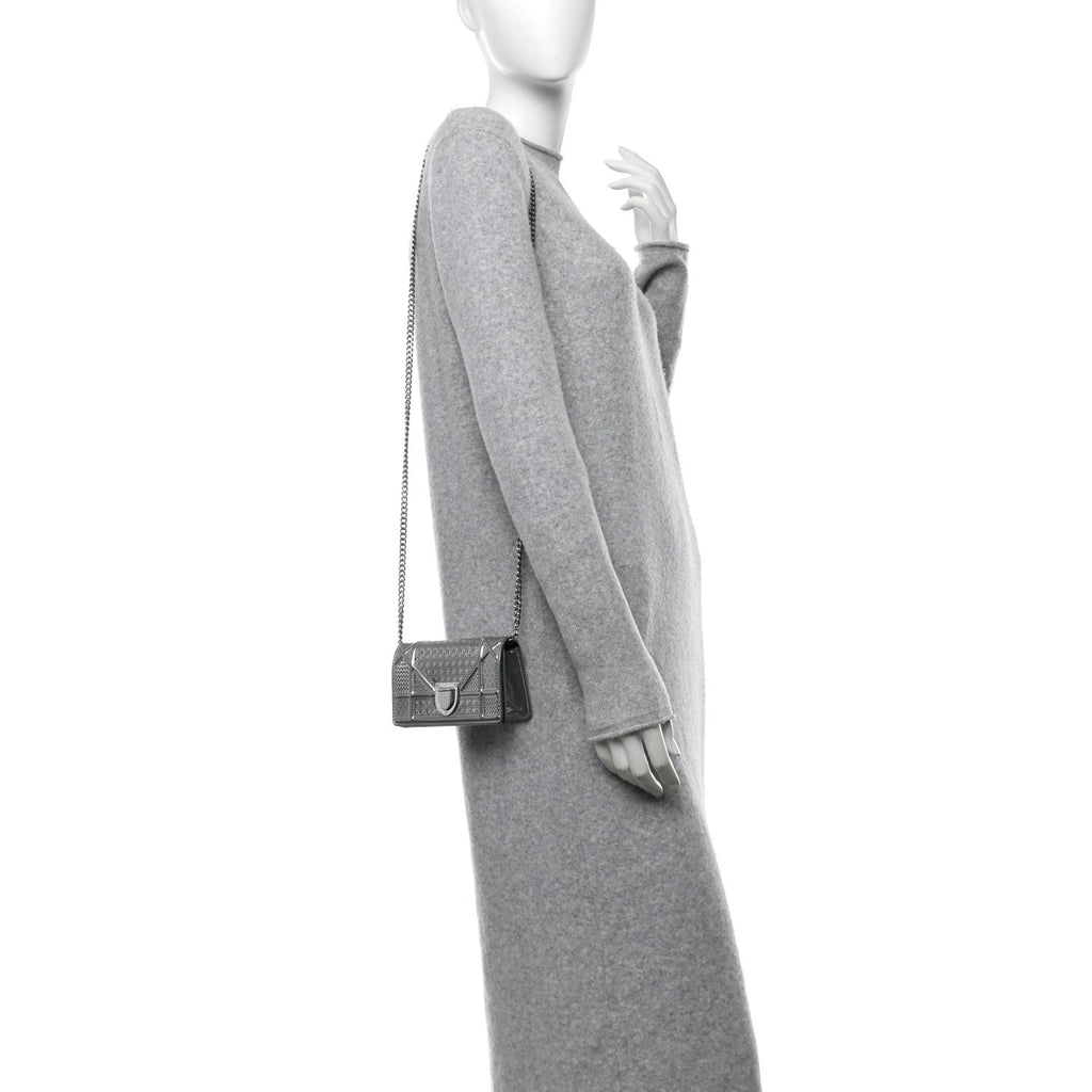 Metallic Patent Micro-Cannage Baby Diorama Flap Bag Silver
