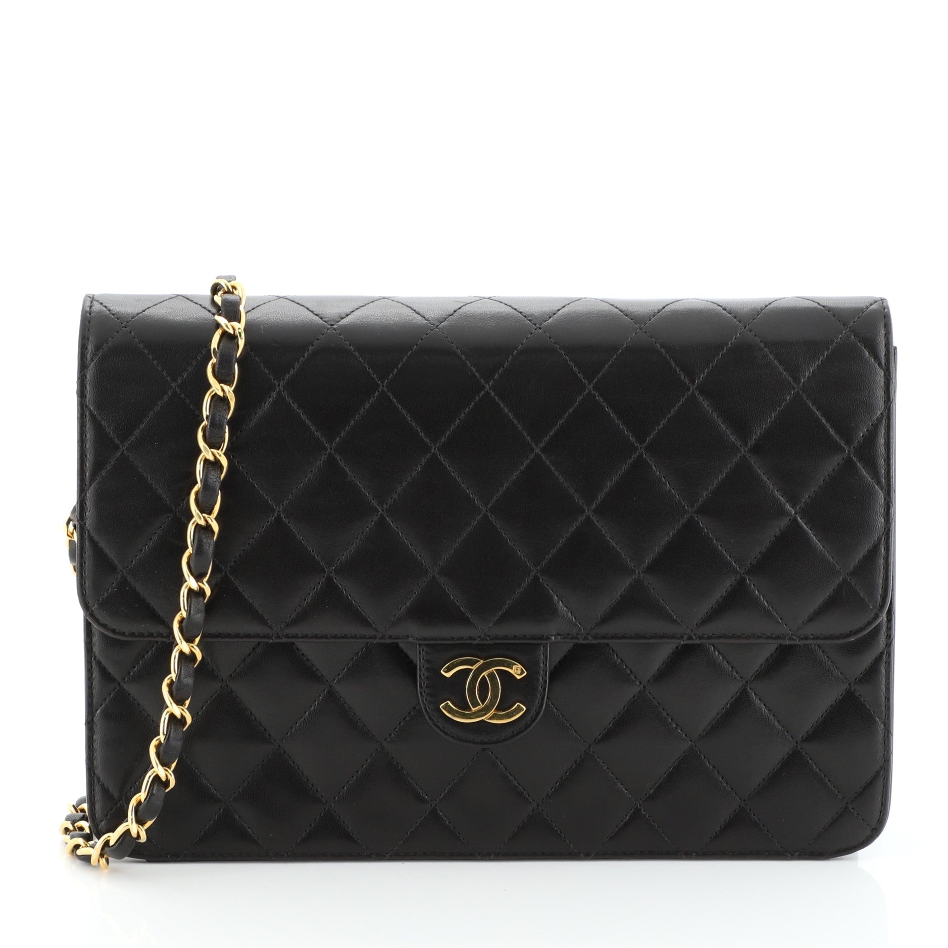 Vintage Clutch with Chain Quilted Leather Medium