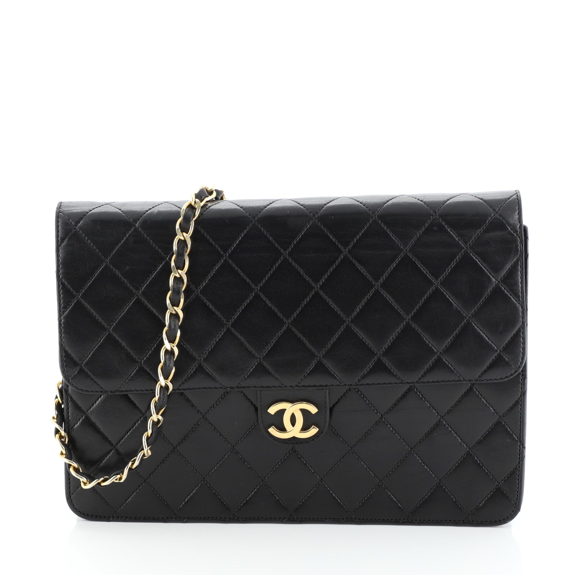 Vintage Clutch with Chain Quilted Leather Medium