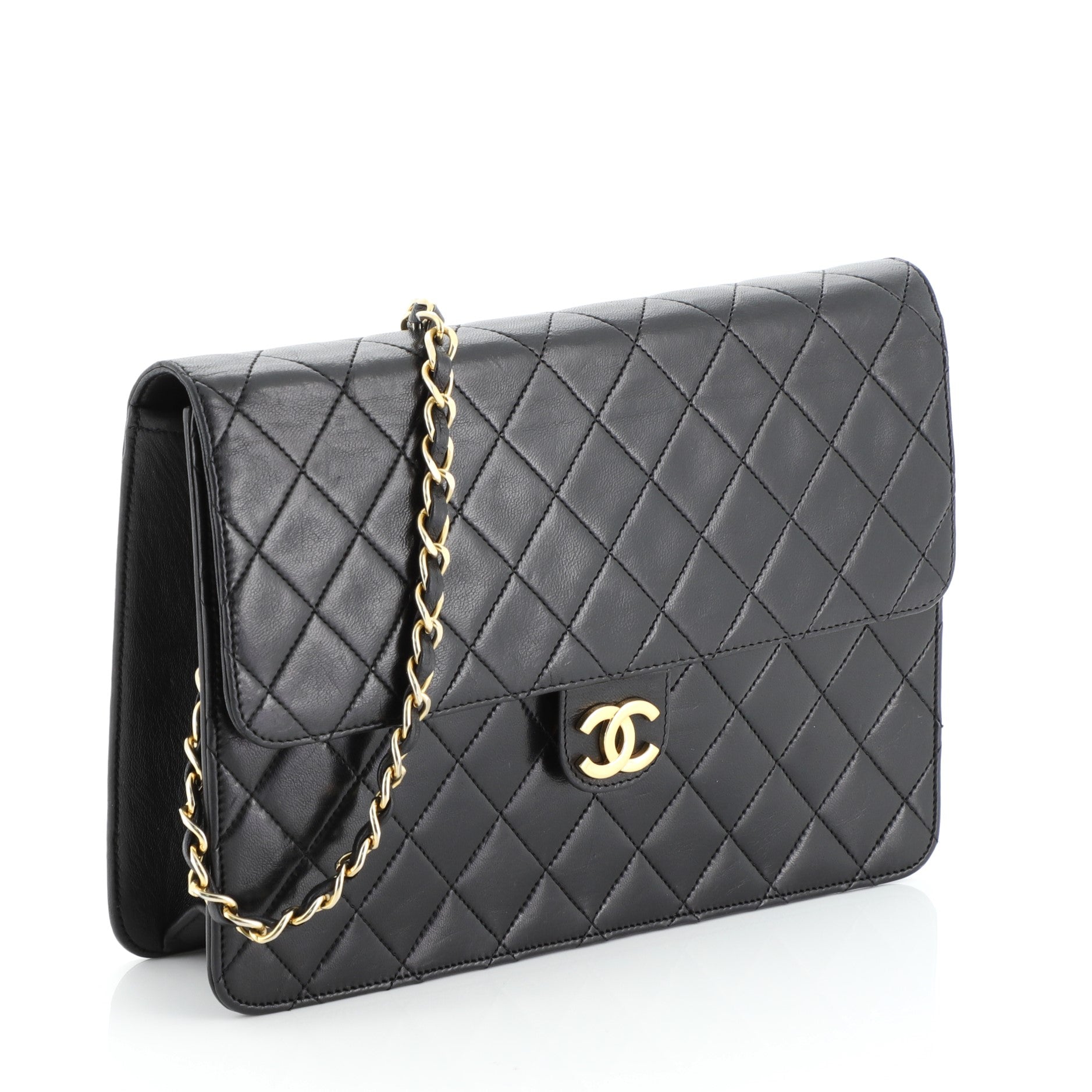 Vintage Clutch with Chain Quilted Leather Medium
