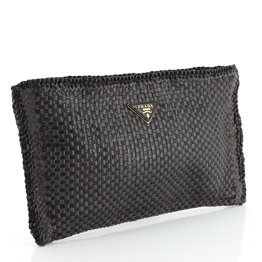 Zip Clutch Madras Woven Leather Large