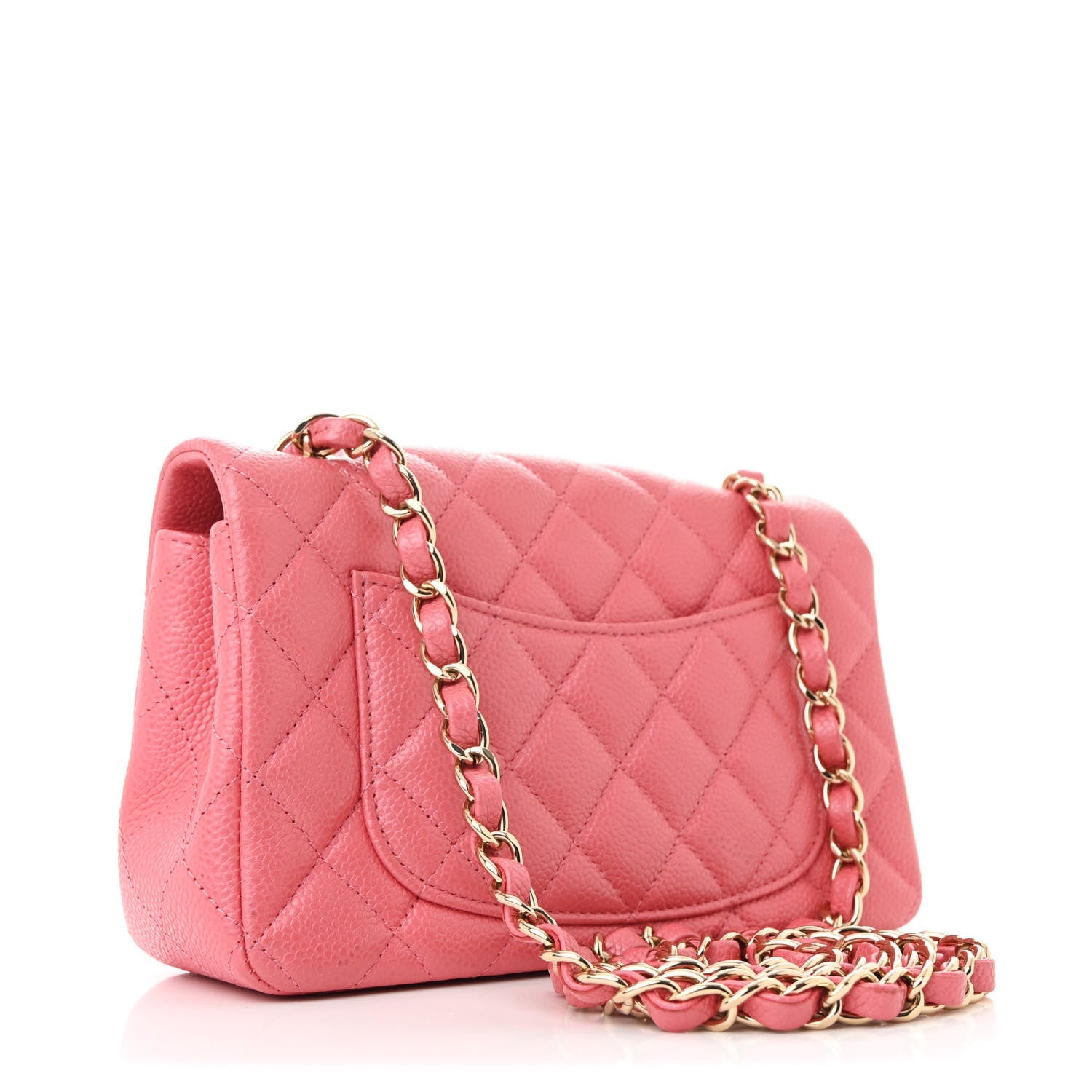 Iridescent Caviar Quilted Mini Rectangular Flap Pink
