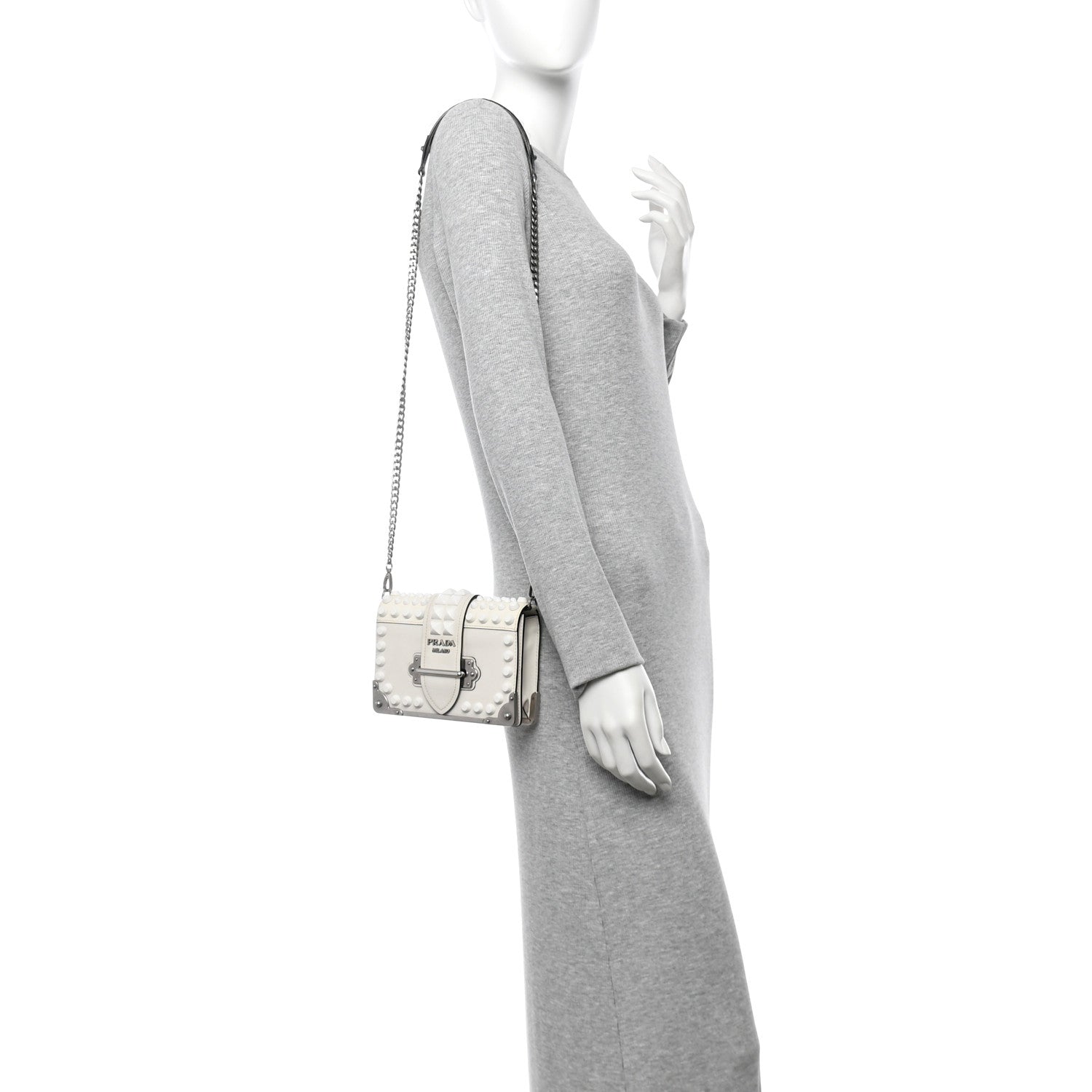 City Calfskin Saffiano Studded Cahier Bag White