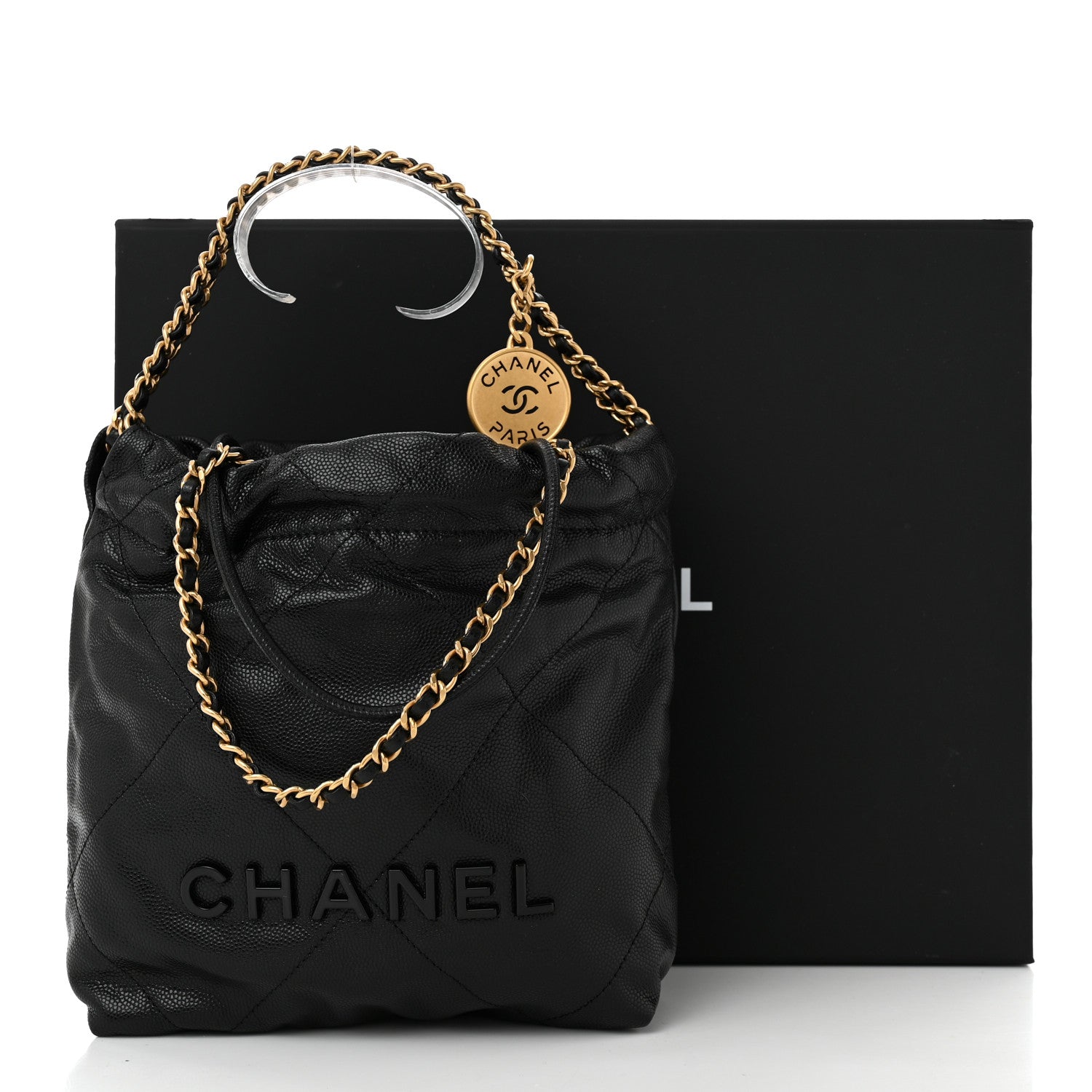 Shiny Caviar Quilted Monochrome Mini Chanel 22 Black