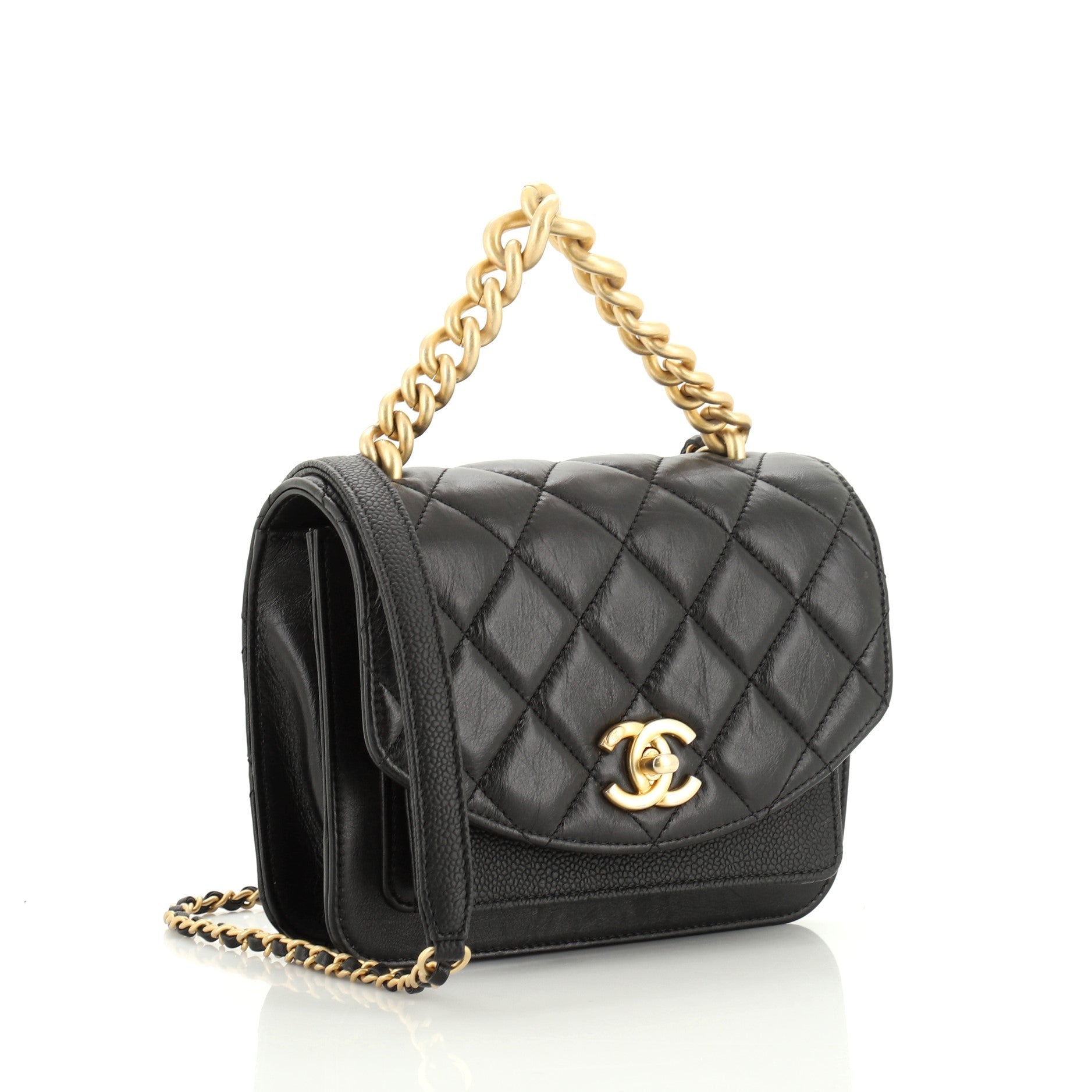 Chain Handle Flap Bag Quilted Lambskin with Caviar Mini