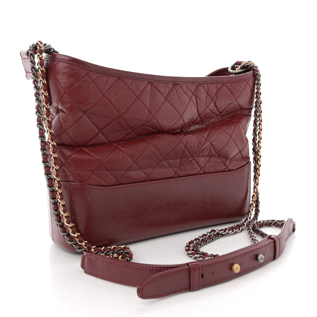 Aged Calfskin Quilted Medium Gabrielle Hobo Burgundy
