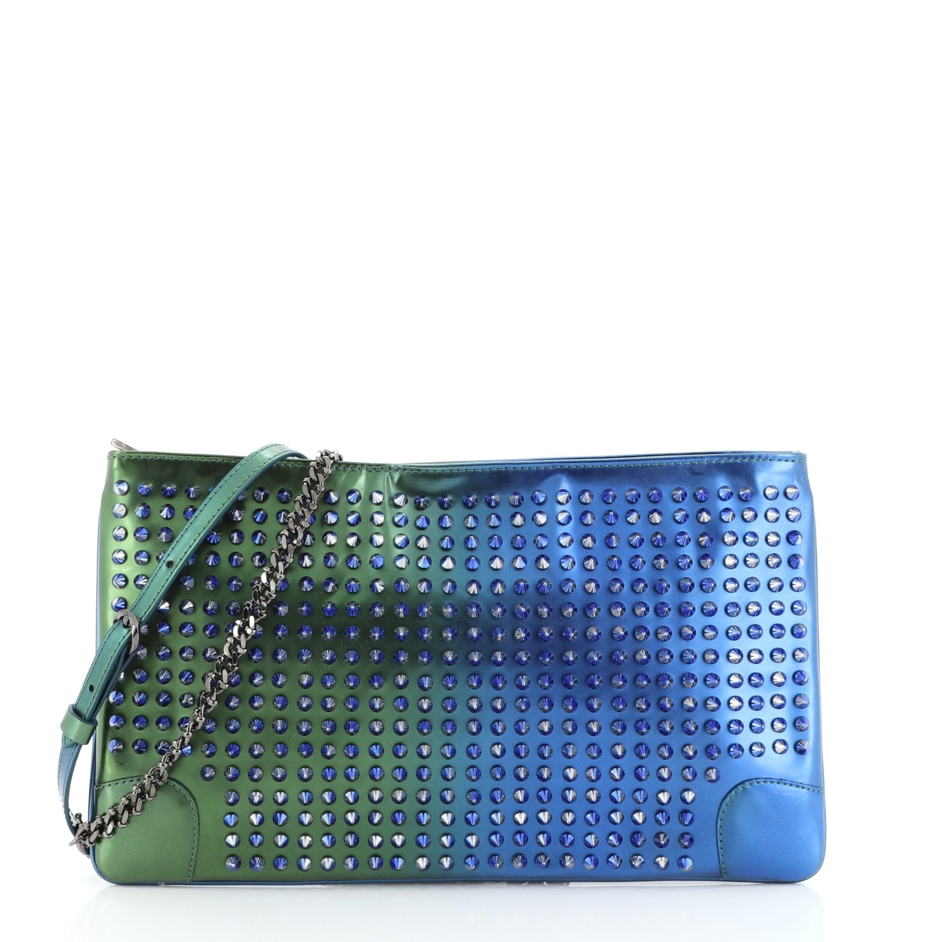 Loubiposh Clutch Holographic Spiked Leather