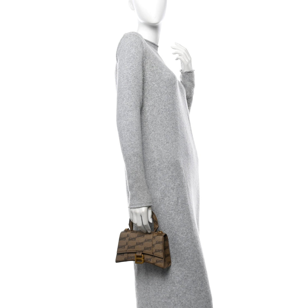 Coated Canvas BB Monogram Hourglass Top Handle Bag XS Beige Brown