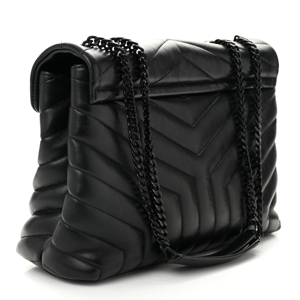 Calfskin Y Quilted Monogram Monochrome Medium Loulou Chain Satchel Black