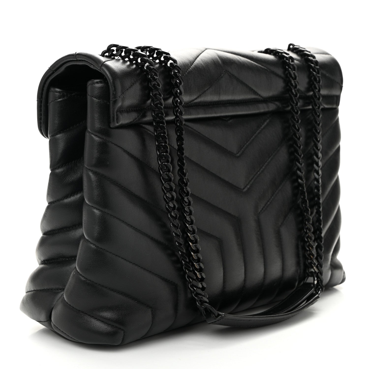 Calfskin Y Quilted Monogram Monochrome Medium Loulou Chain Satchel Black