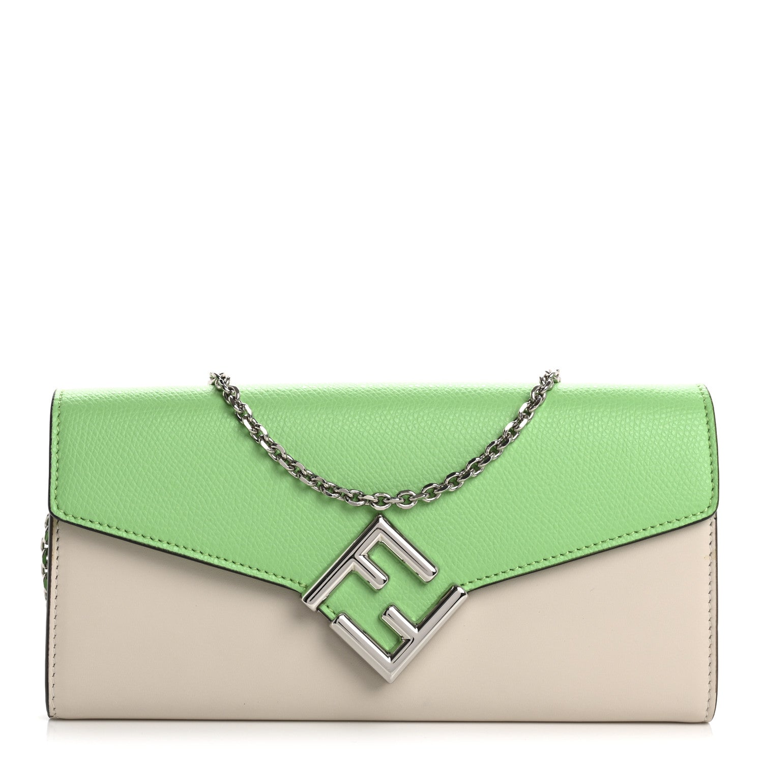 Vitello King Cruise FF Diamonds Continental Envelope Wallet On Chain Latte Edamame