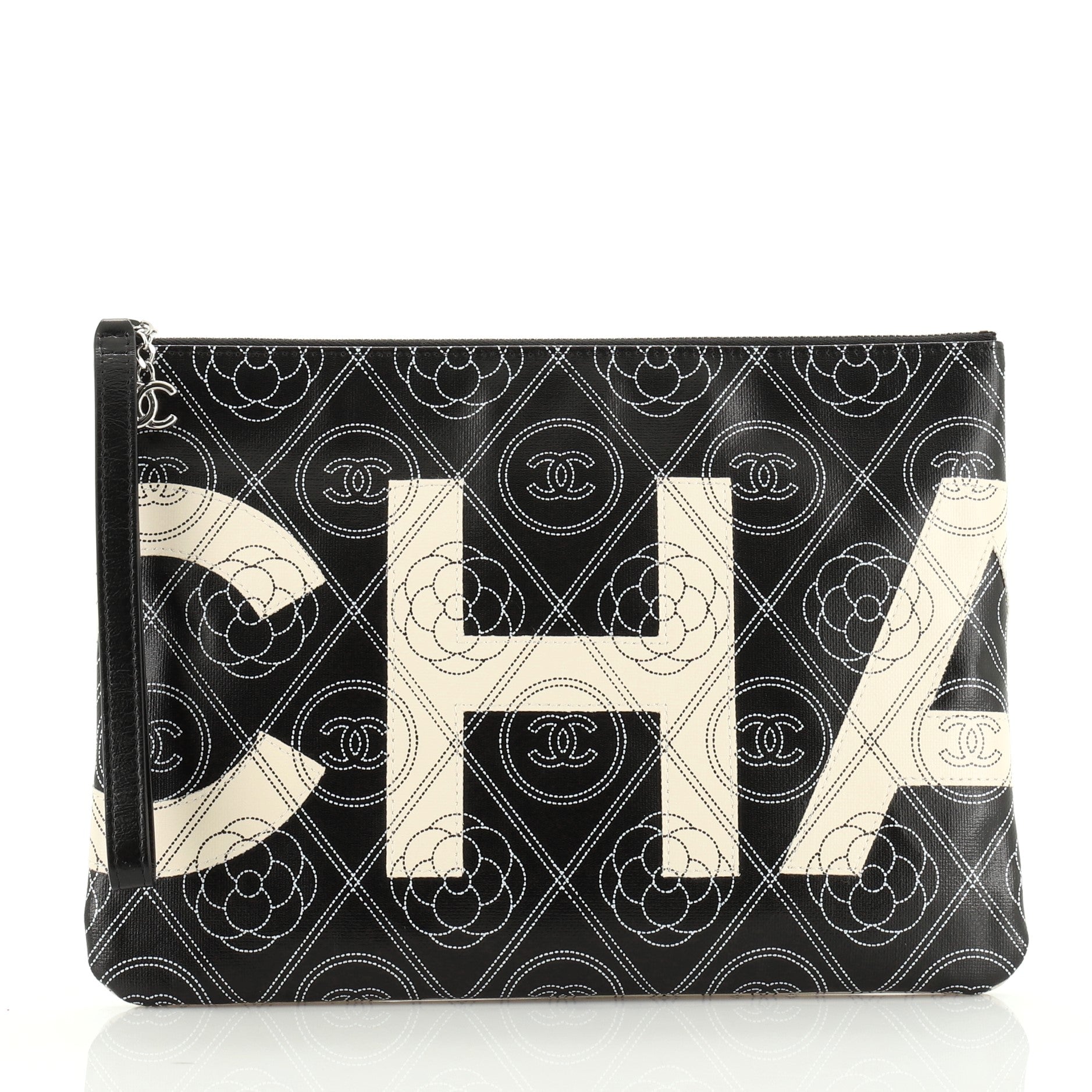 Camellia Logo Wristlet Clutch Printed Coated Canvas Large