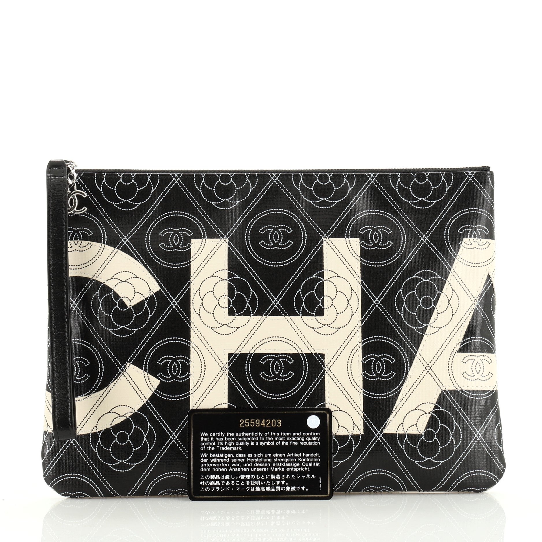 Camellia Logo Wristlet Clutch Printed Coated Canvas Large