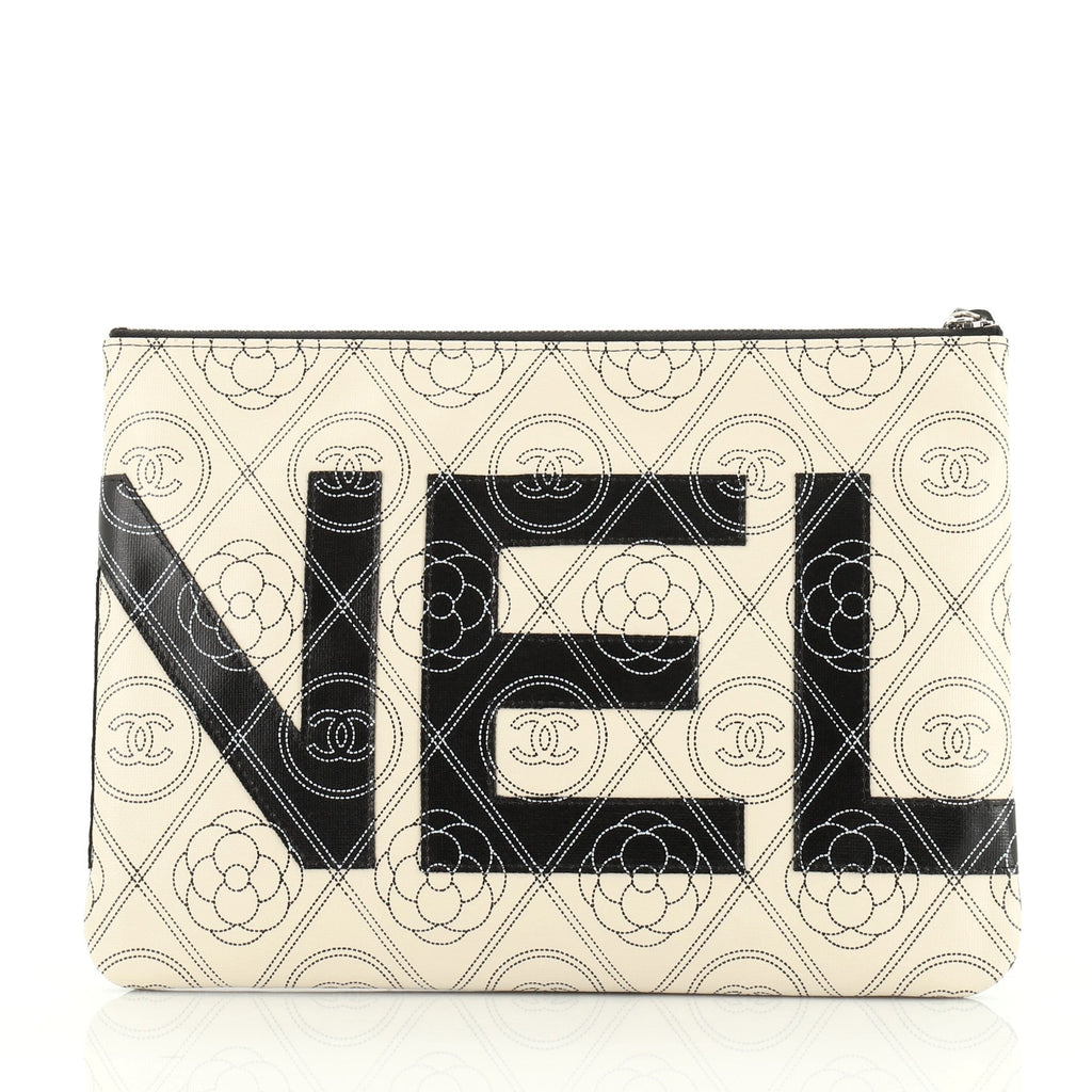 Camellia Logo Wristlet Clutch Printed Coated Canvas Large