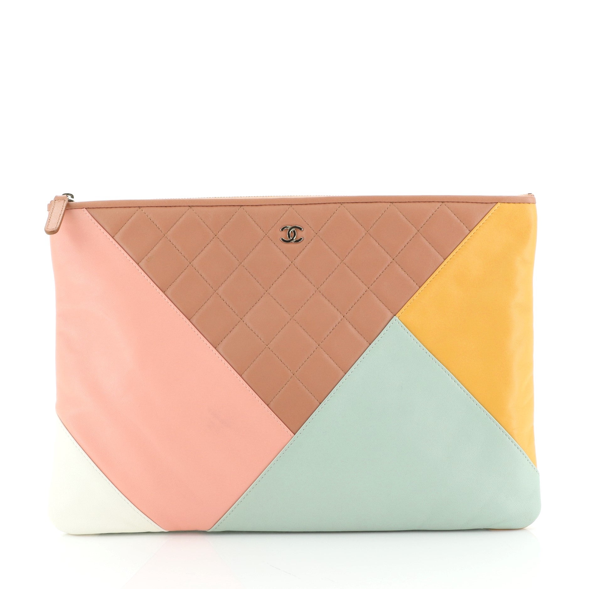 O Case Clutch Colorblock Quilted Leather Large