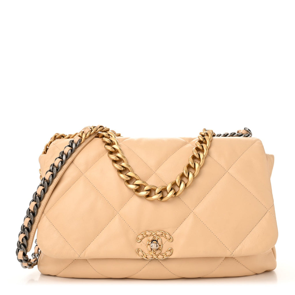 Goatskin Quilted Maxi Chanel 19 Flap Beige