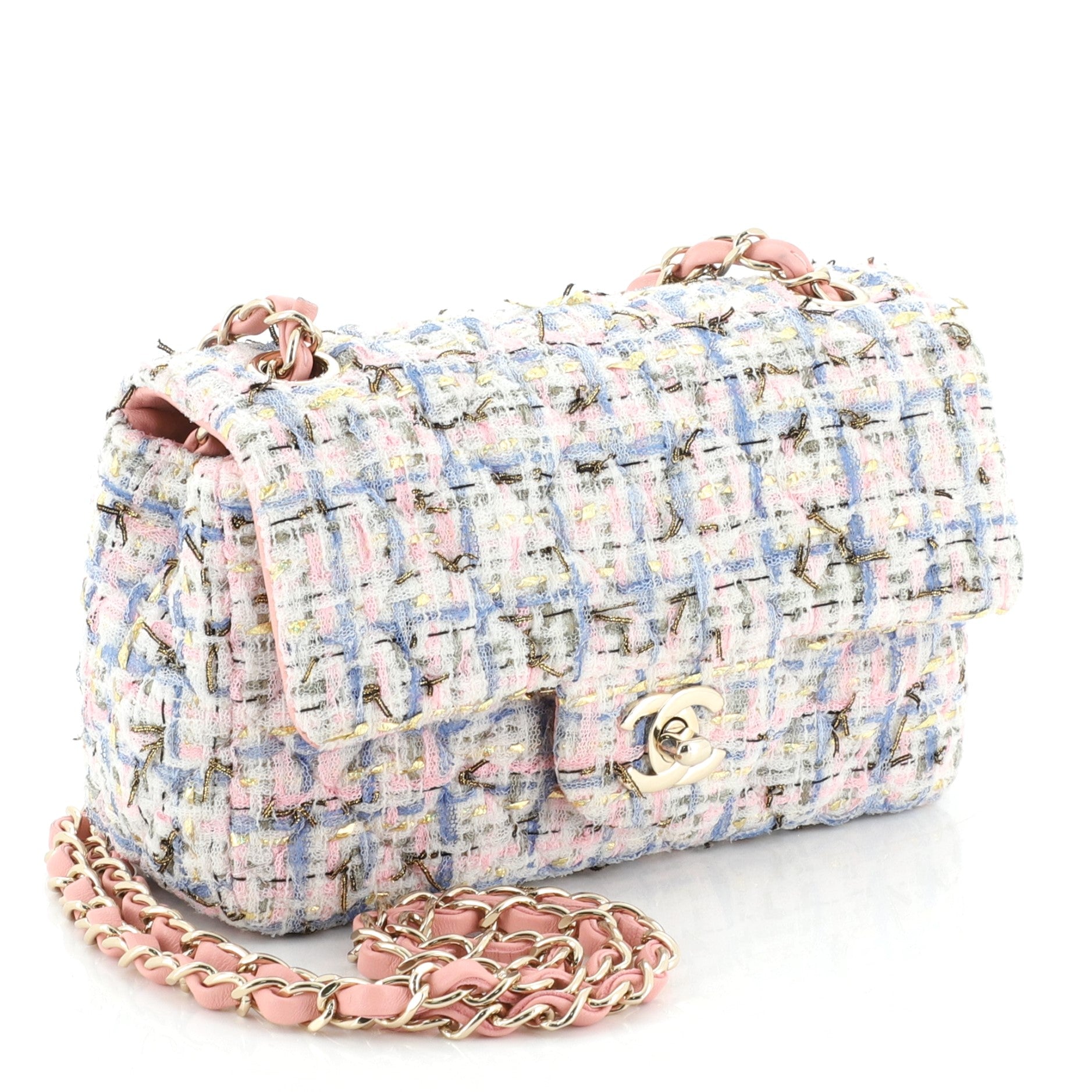 Classic Single Flap Bag Quilted Tweed and Ribbon Mini