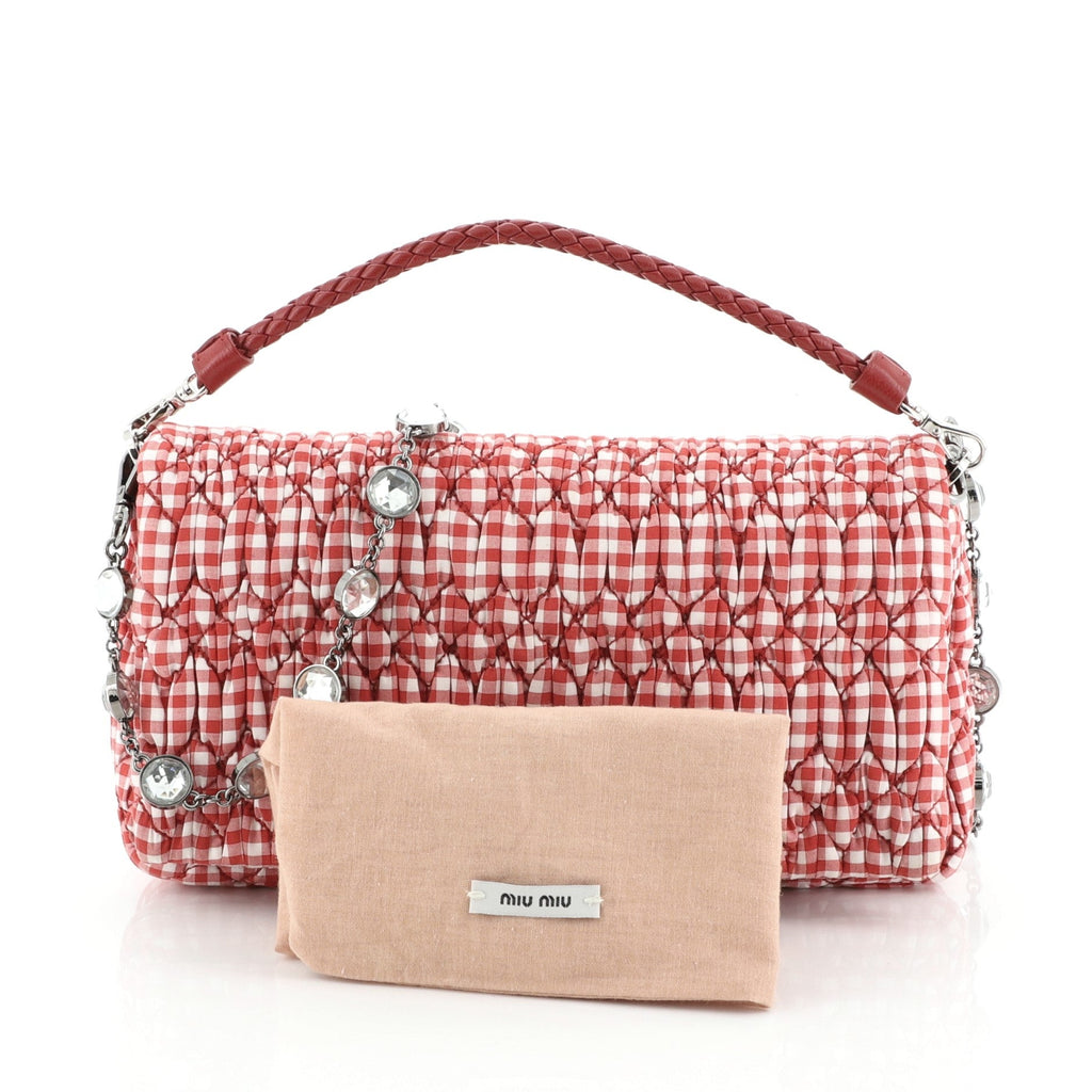 Crystal Clutch Matelasse Gingham Print Canvas Small