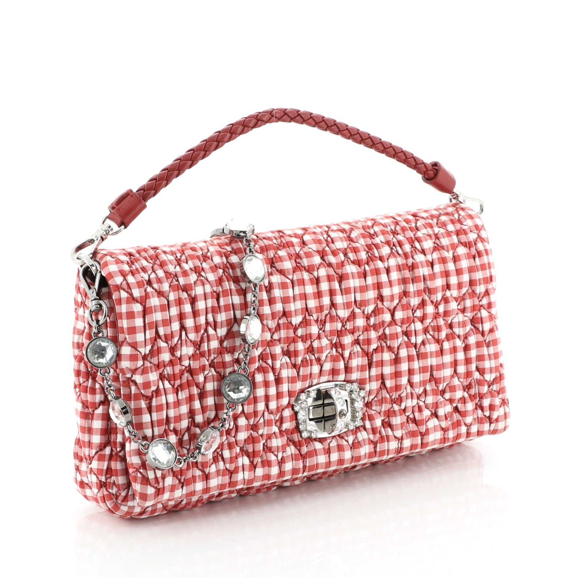 Crystal Clutch Matelasse Gingham Print Canvas Small