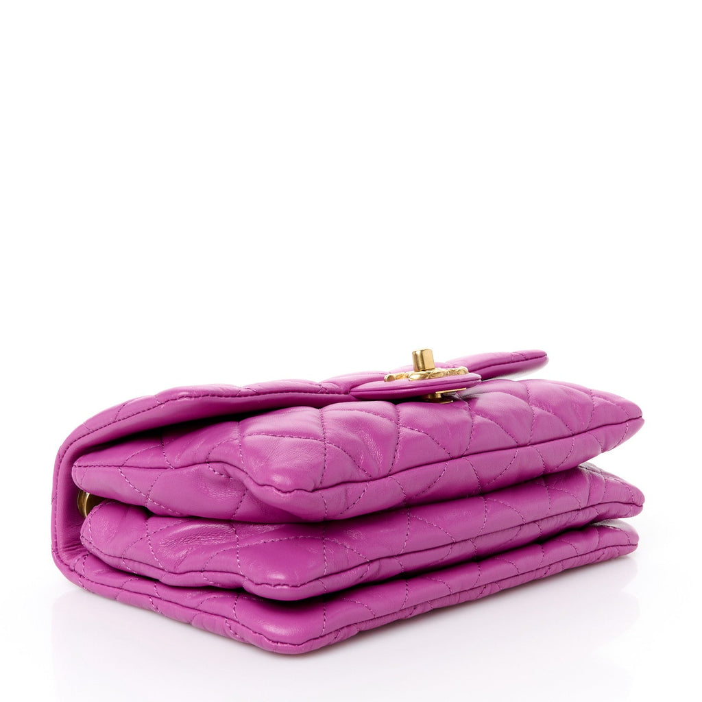 Lambskin Quilted Small Pillow Crush Flap Purple