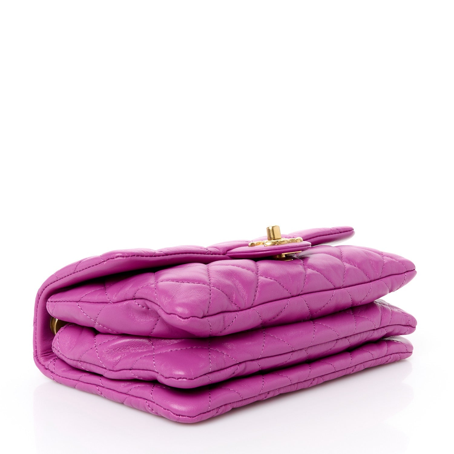 Lambskin Quilted Small Pillow Crush Flap Purple