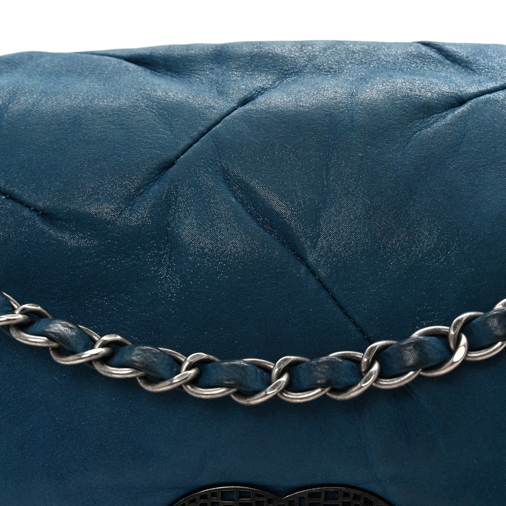 Iridescent Calfskin Glint Flap Blue