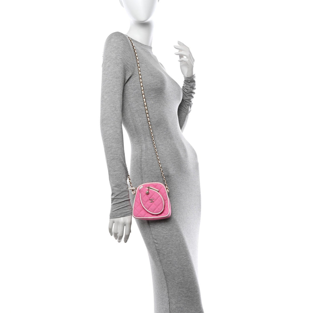 Canvas Calfskin Tennis Racket Clutch With Chain Pink White