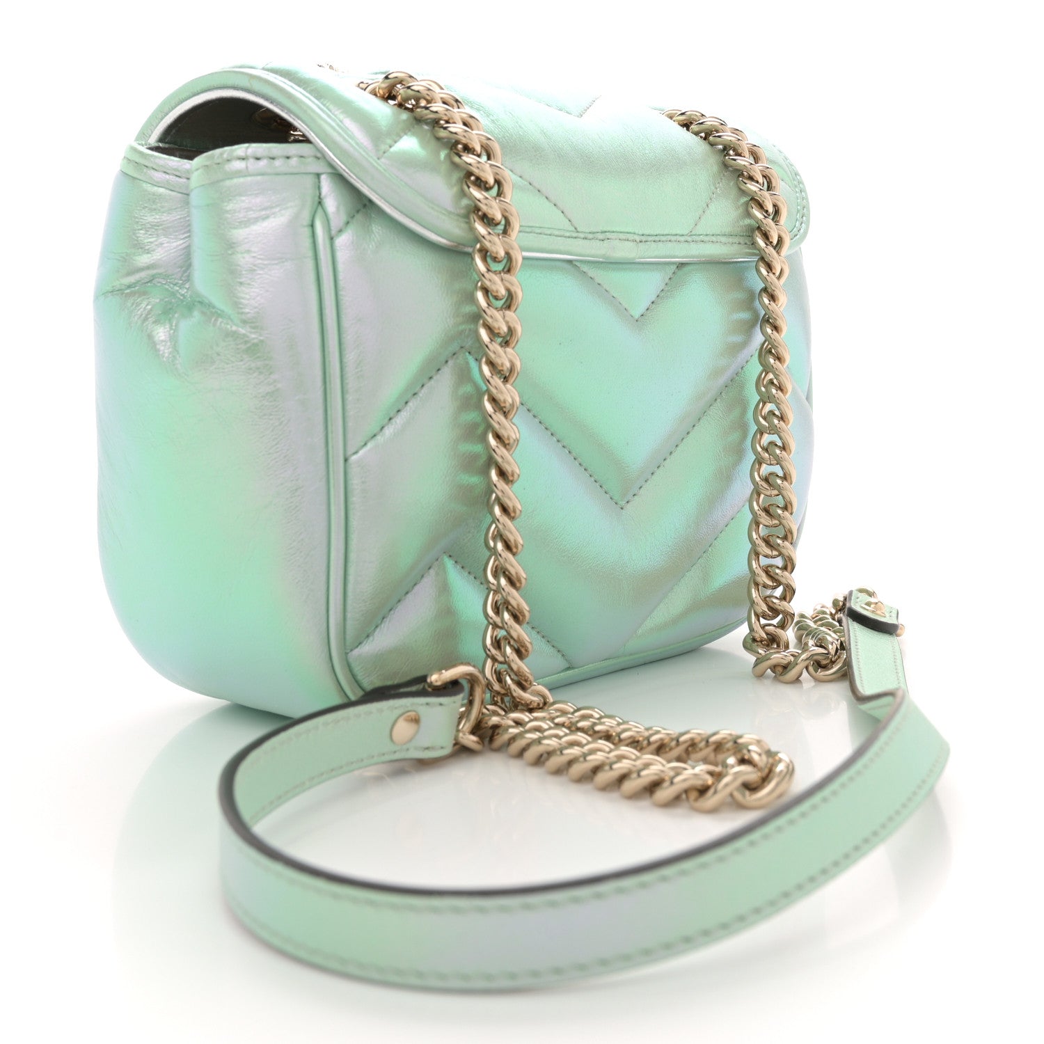 Iridescent Nappa Chevron Matelasse Mini GG Marmont Shoulder Bag