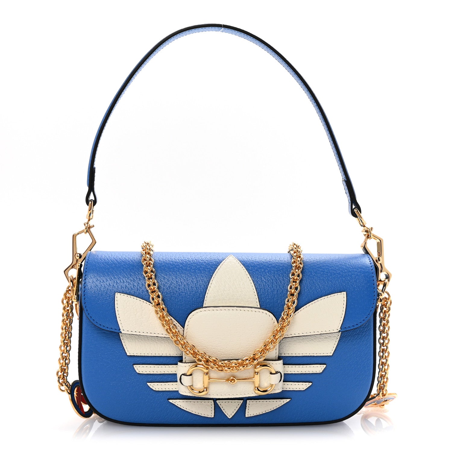 X ADIDAS Textured Dollar Calfskin Web Trefoil Mini Horsebit 1955 Shoulder Bag Blue Off White