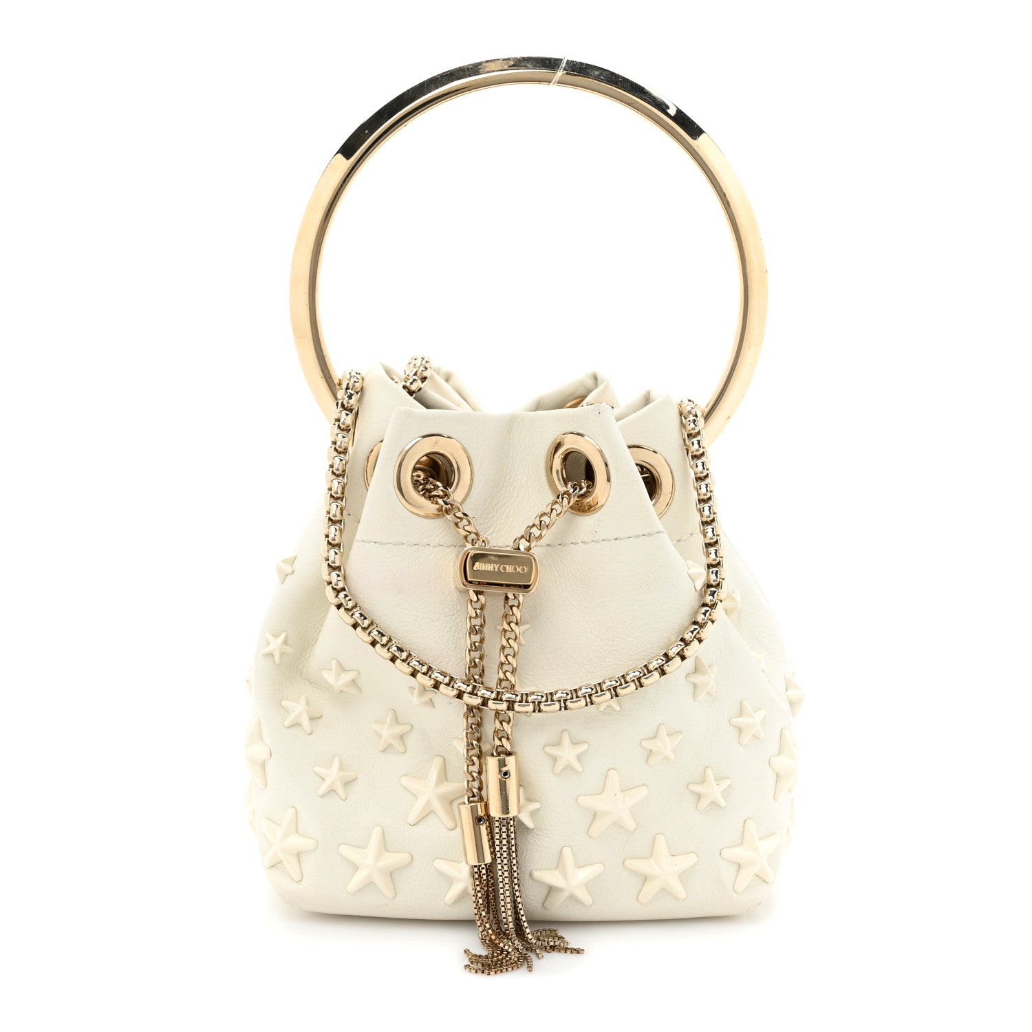 Goatskin Micro Star Studded Bon Bon Bucket Bag White