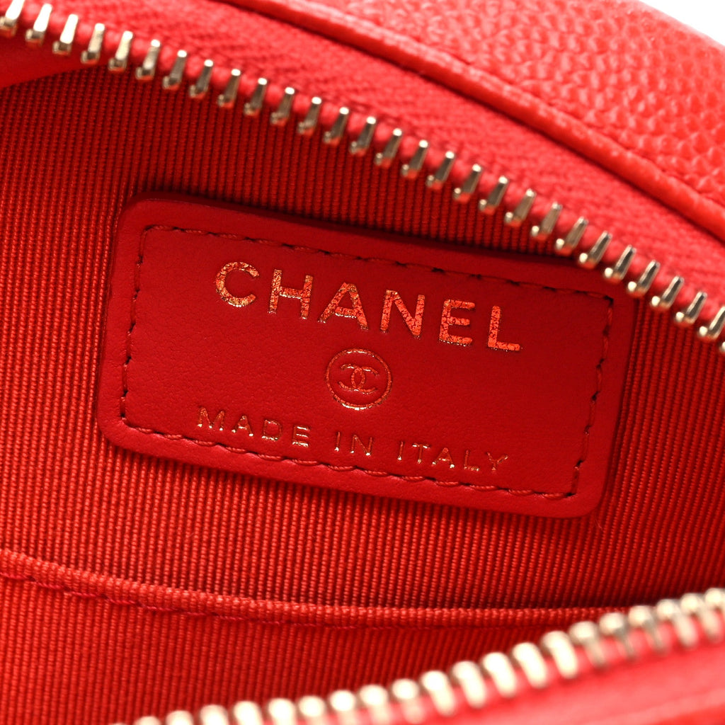 Caviar Quilted Round Clutch With Chain Red
