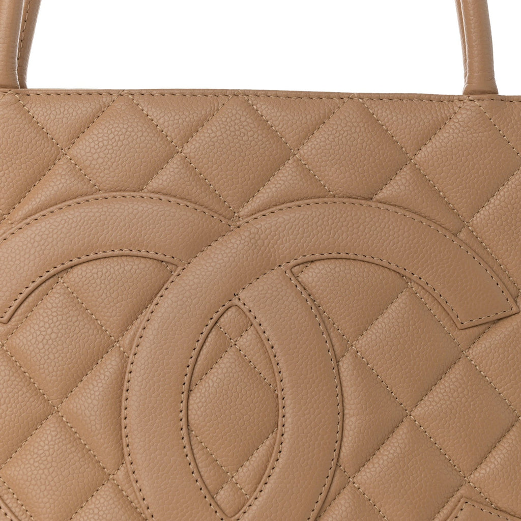 Caviar Quilted Medallion Tote Beige
