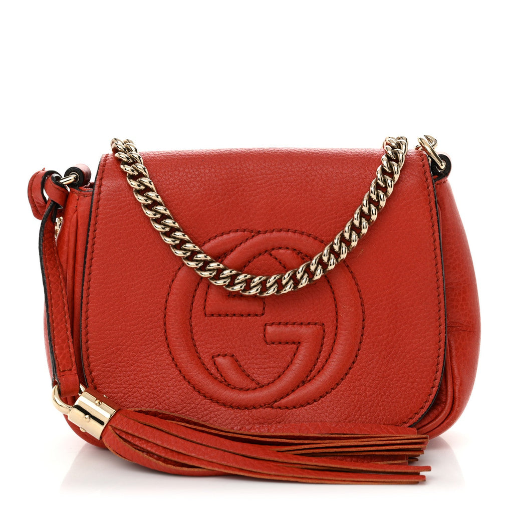 Pebbled Calfskin Small Soho Flap Crossbody Red