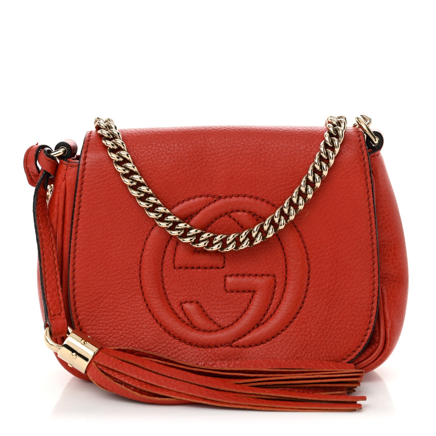 Pebbled Calfskin Small Soho Flap Crossbody Red