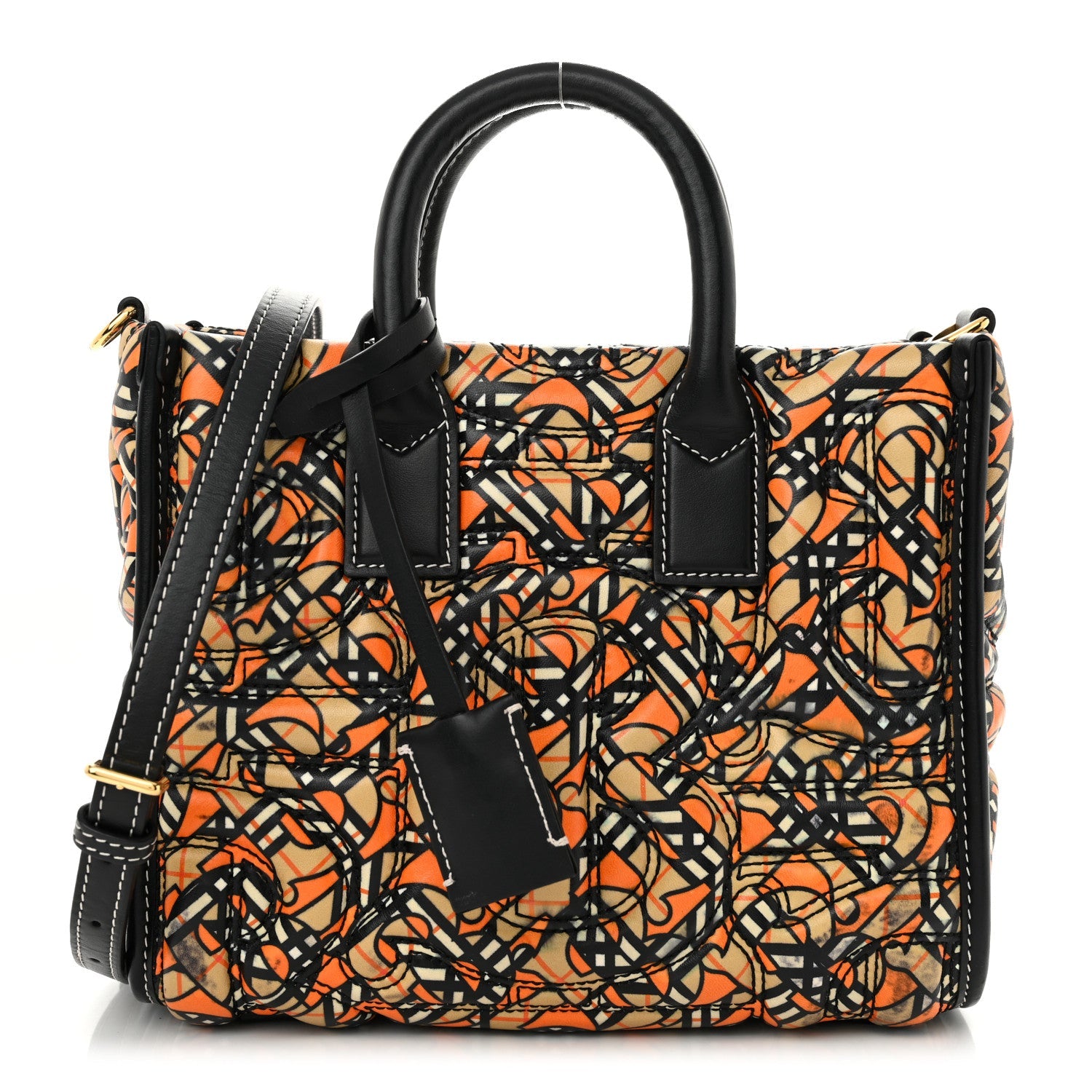 Lambskin Quilted Printed TB Heritage Check Mini Freya Tote Orange