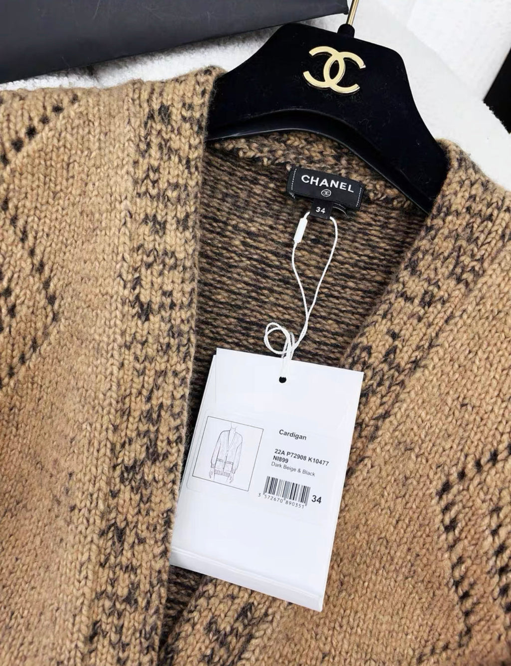 Chanel 22A Dark Beige & Black igan size 34