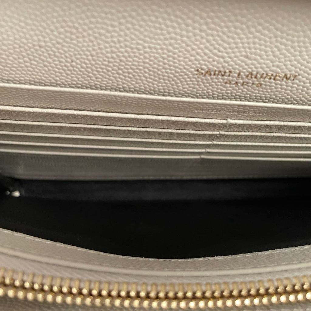 Saint Laurent Cassandre White Leather Envelope Wallet On Chain