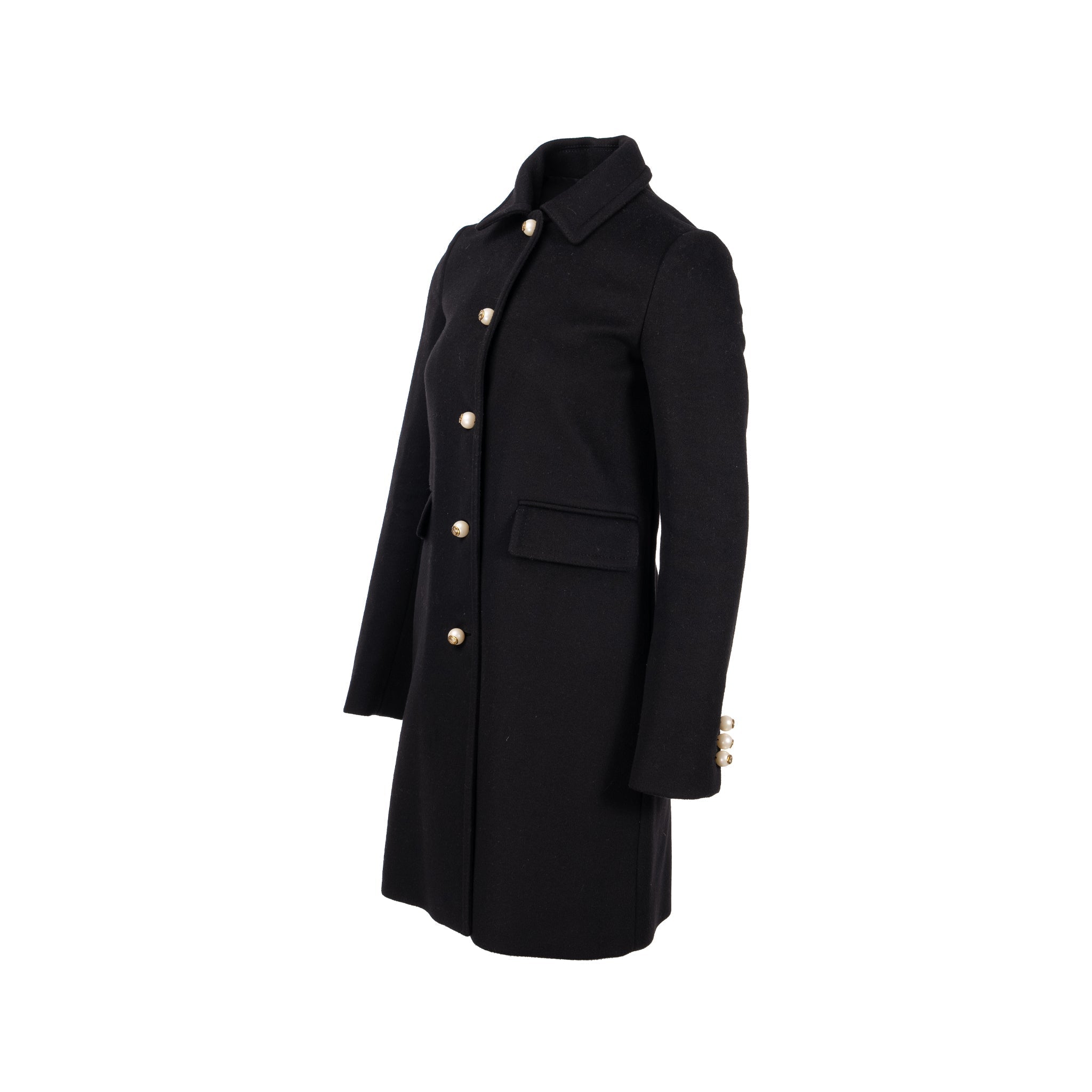 Gucci Size 38 GG Pearl Button Coat Wool Black