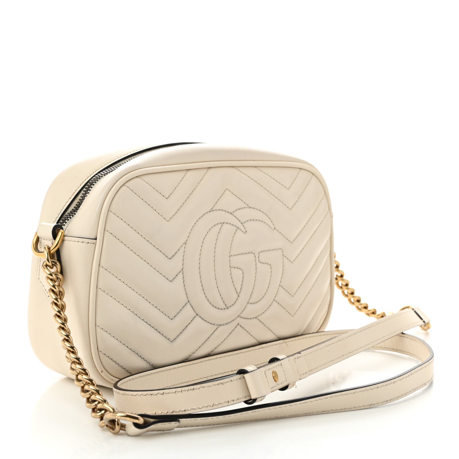 Calfskin Matelasse Small GG Marmont Chain Shoulder Bag White