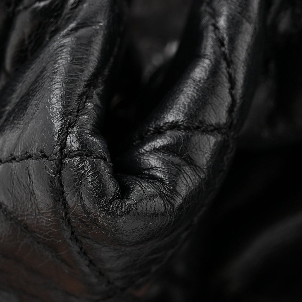 Glazed Calfskin Quilted Beijing Backpack Black