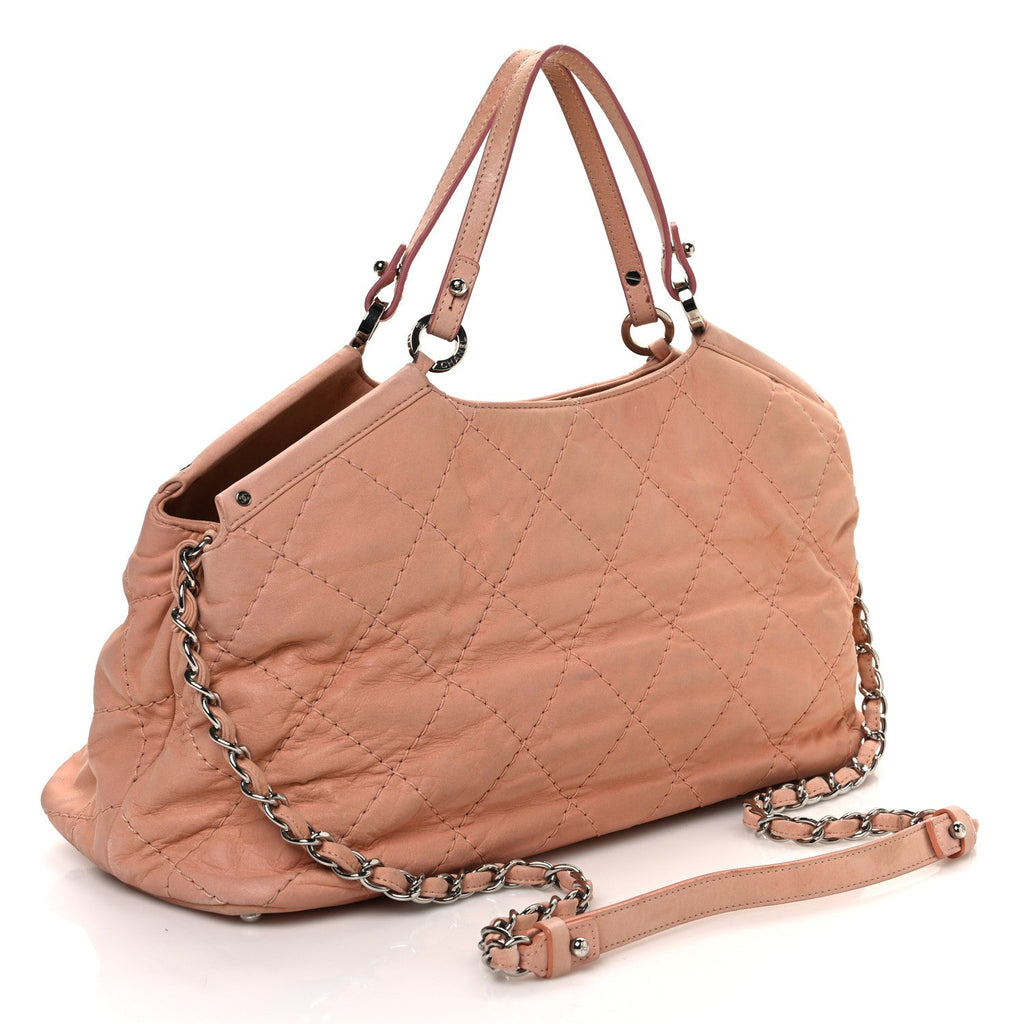 Iridescent Calfskin Quilted Small Sea Hit Tote Light Pink