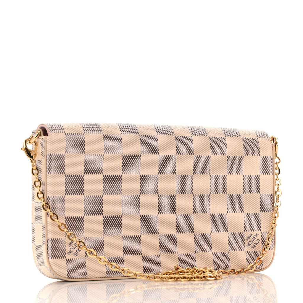 Damier Azur Pochette Felicie Chain Wallet Rose Ballerine