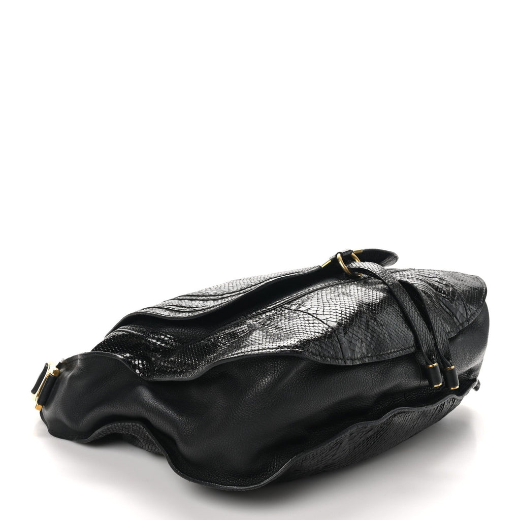 Snakeskin Large Marcie Hobo Black