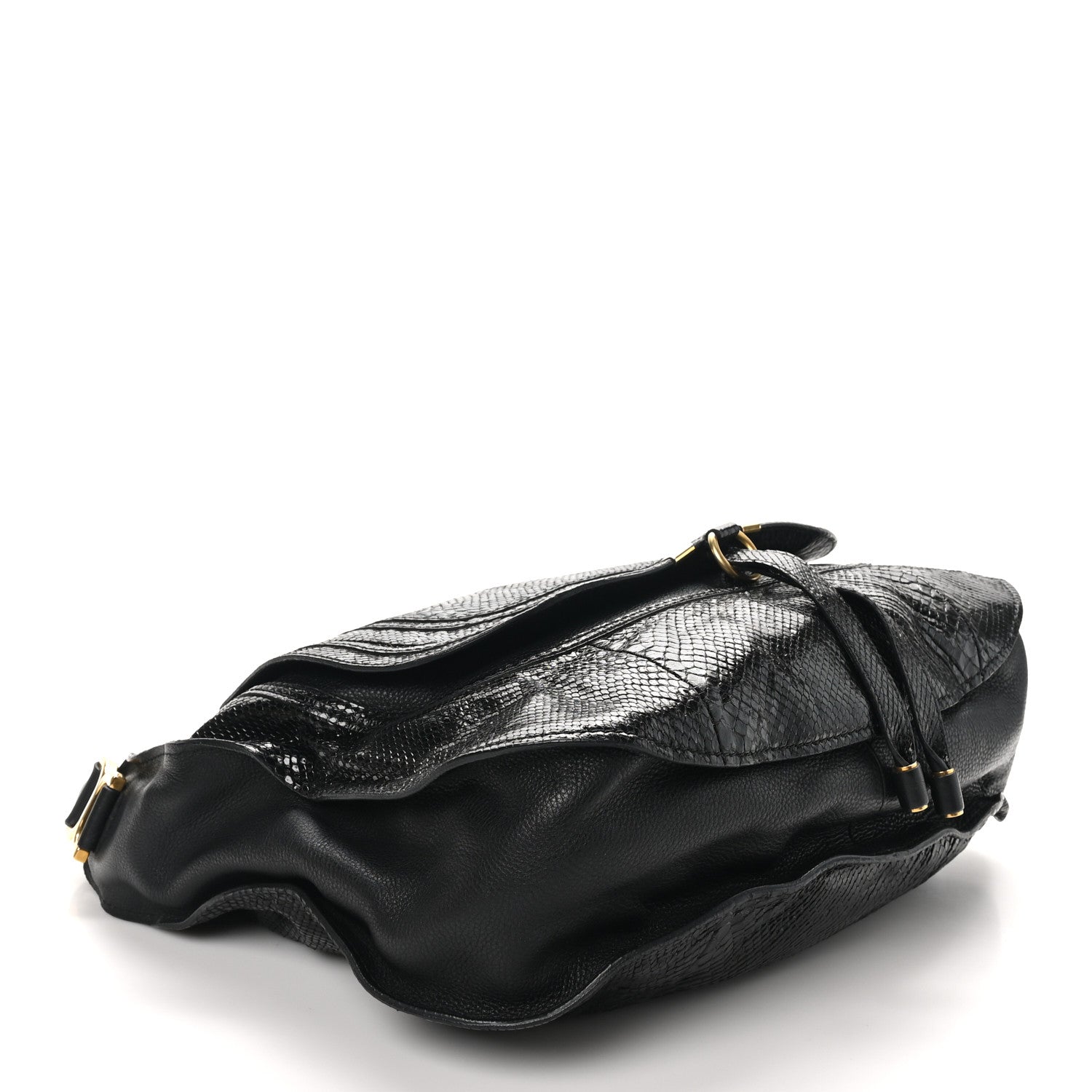 Snakeskin Large Marcie Hobo Black