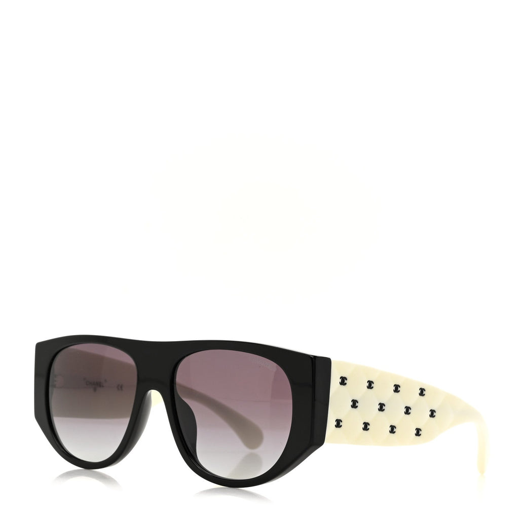 Acetate Quilted CC Pilot Sunglasses 71465 White Black